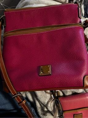 Dooney & Bourke Fuchsia Pebble Leather Crossbody with Tan Trim